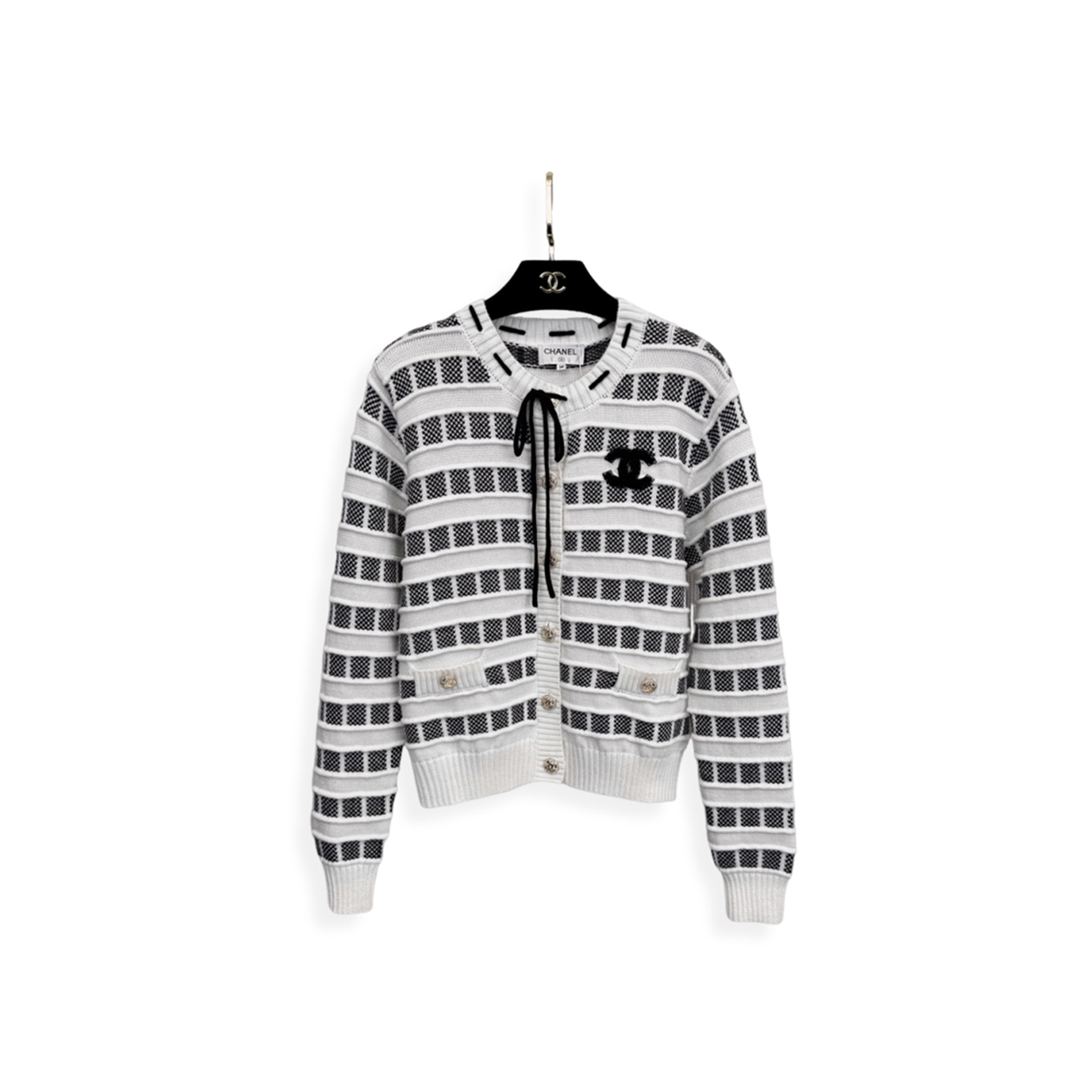 Ch**el white striped cardigan